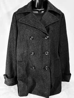 New York & Company Charcoal Double-Breasted Wool Blend Peacoat 8